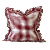 Hallie Burgundy Gingham Ruffle Cushion - 2 sizes