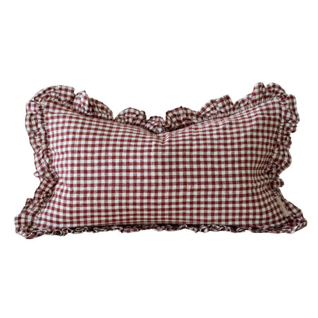 Hallie Burgundy Gingham Ruffle Cushion - 2 sizes