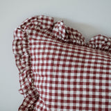 Hallie Burgundy Gingham Ruffle Cushion - 2 sizes