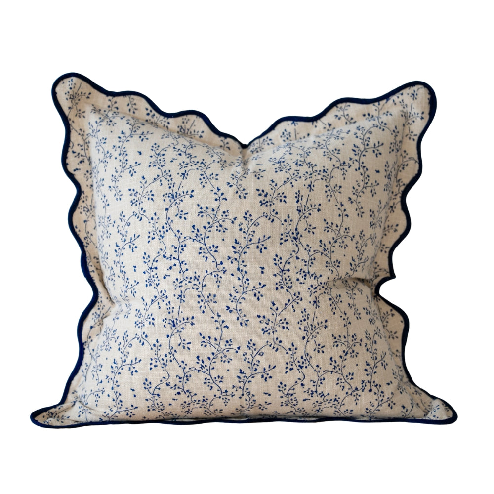 Leah Navy Print Scalloped Edge Cushion 45cm