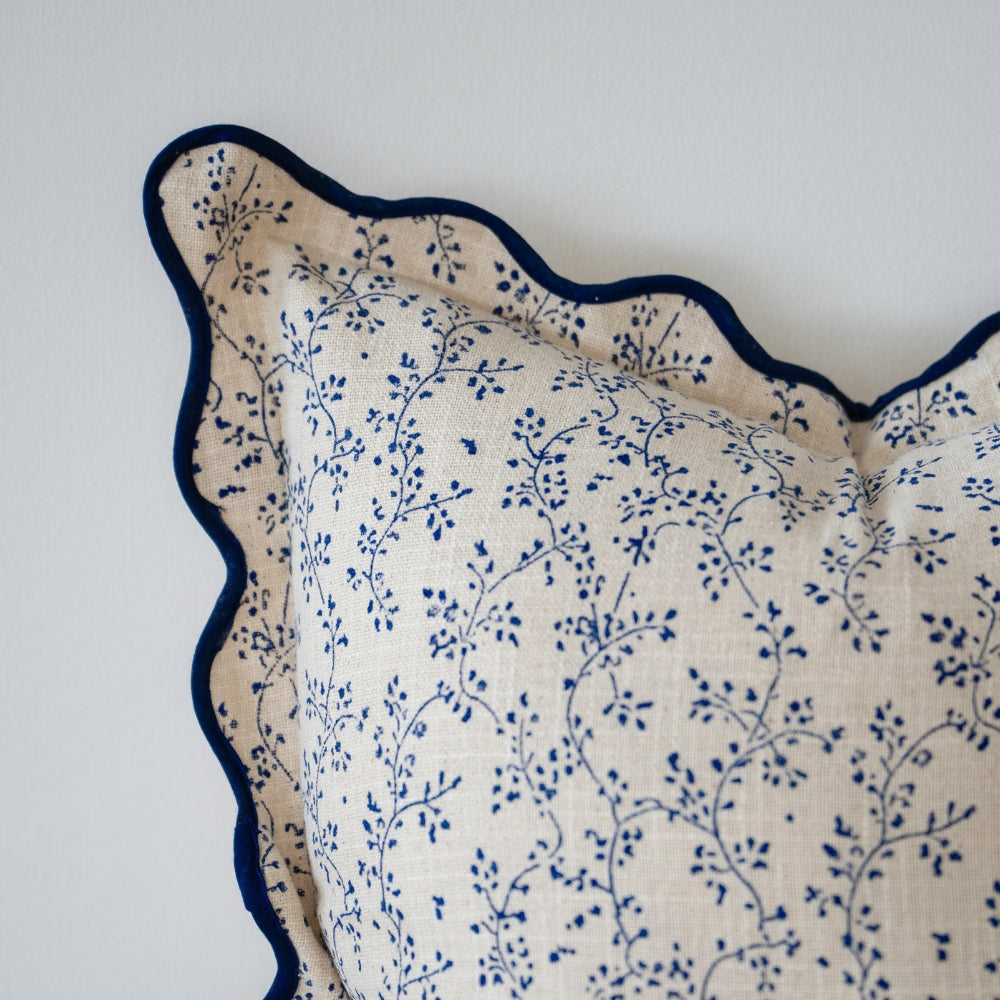 Leah Navy Print Scalloped Edge Cushion 45cm