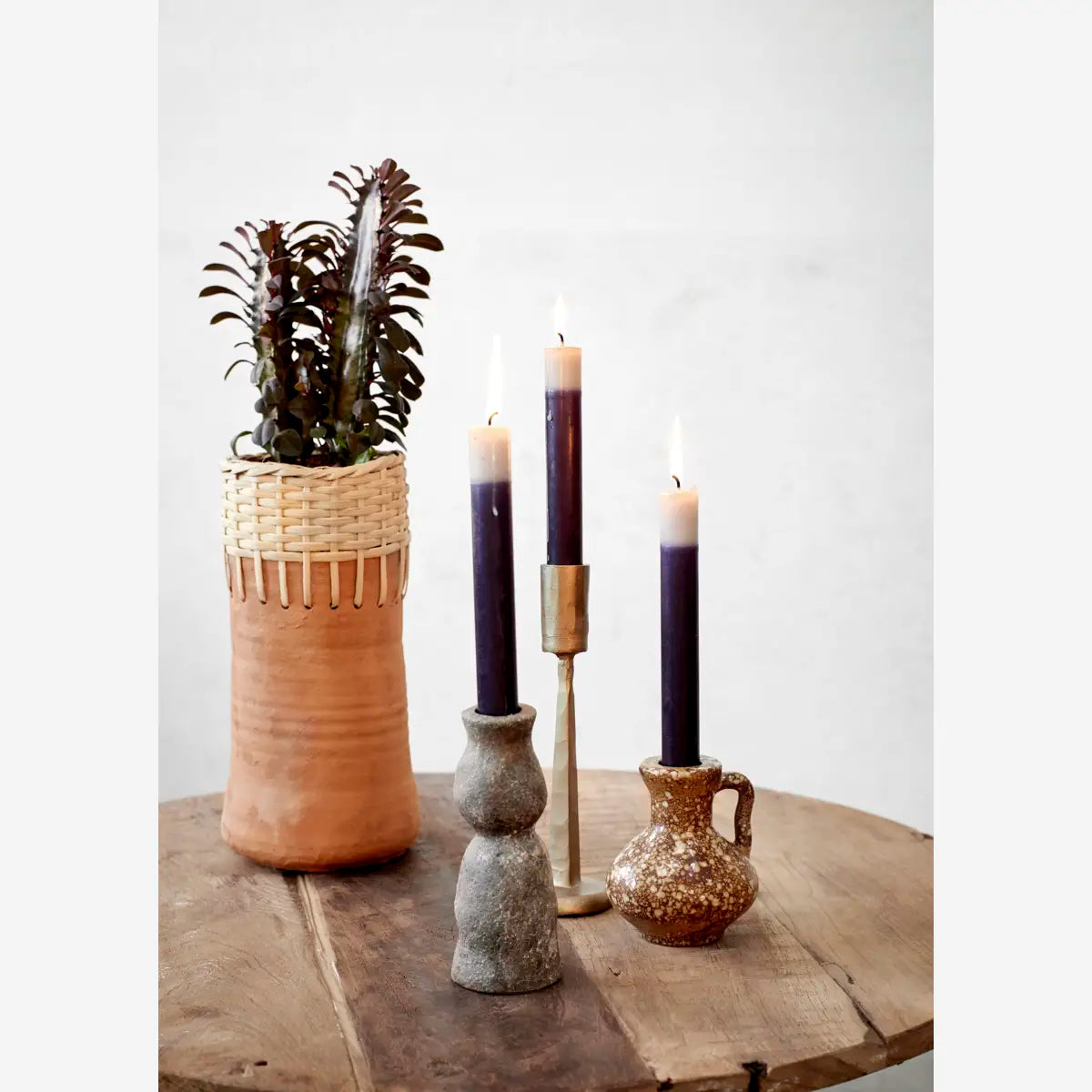 madam stoltz hand forged set of 3 brass candle holders