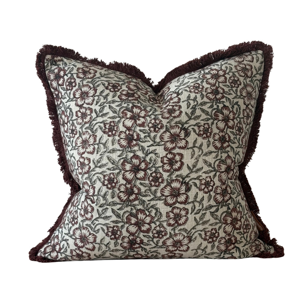 Sadie Burgundy Floral Cushion - 2 Sizes