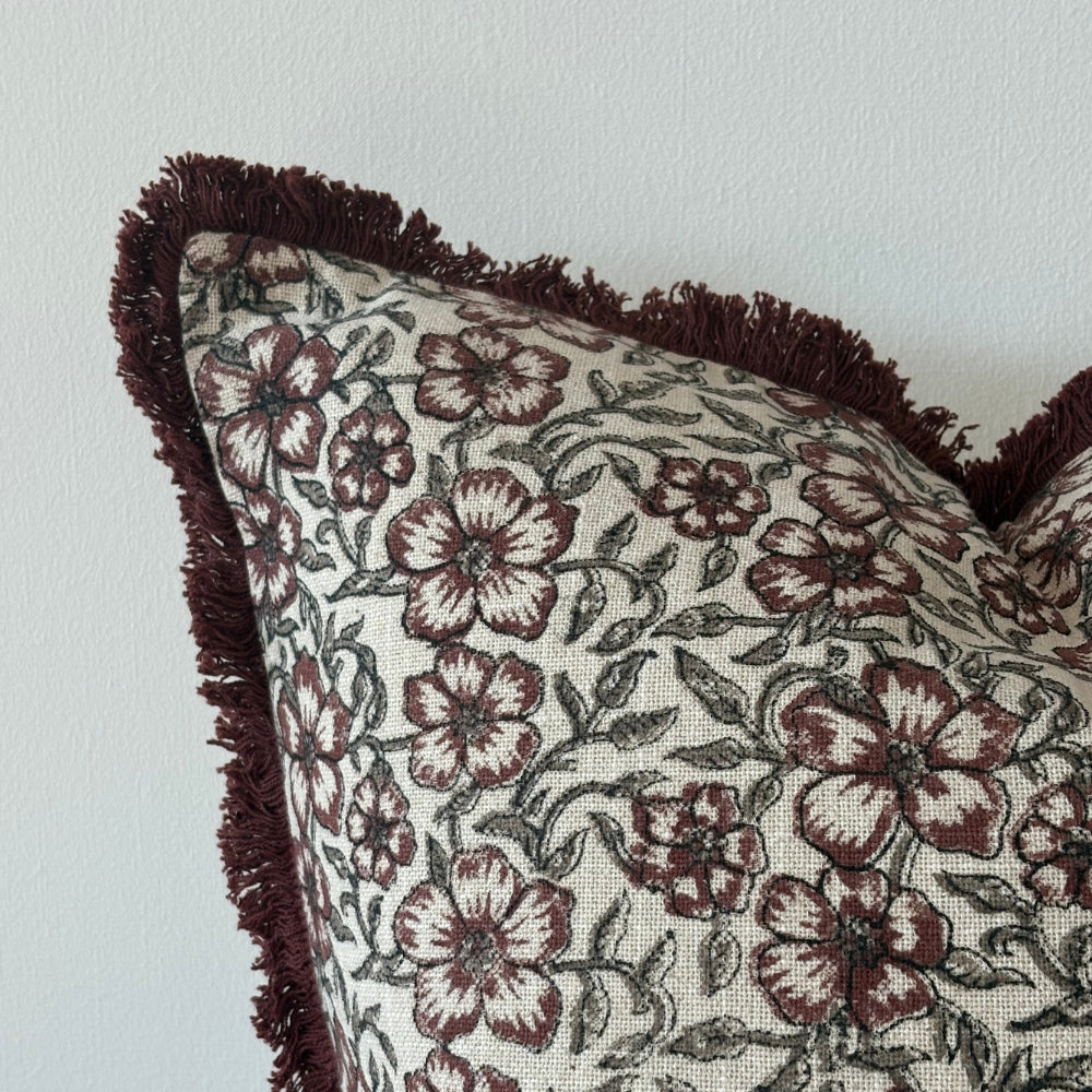 Sadie Burgundy Floral Cushion - 2 Sizes
