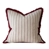 Sadie Burgundy Stripe Fringed Cushion 45cm
