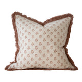Sadie Dusty Pink Print Fringed Edge Cushion 45cm
