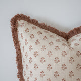 Sadie Dusty Pink Print Fringed Edge Cushion 45cm