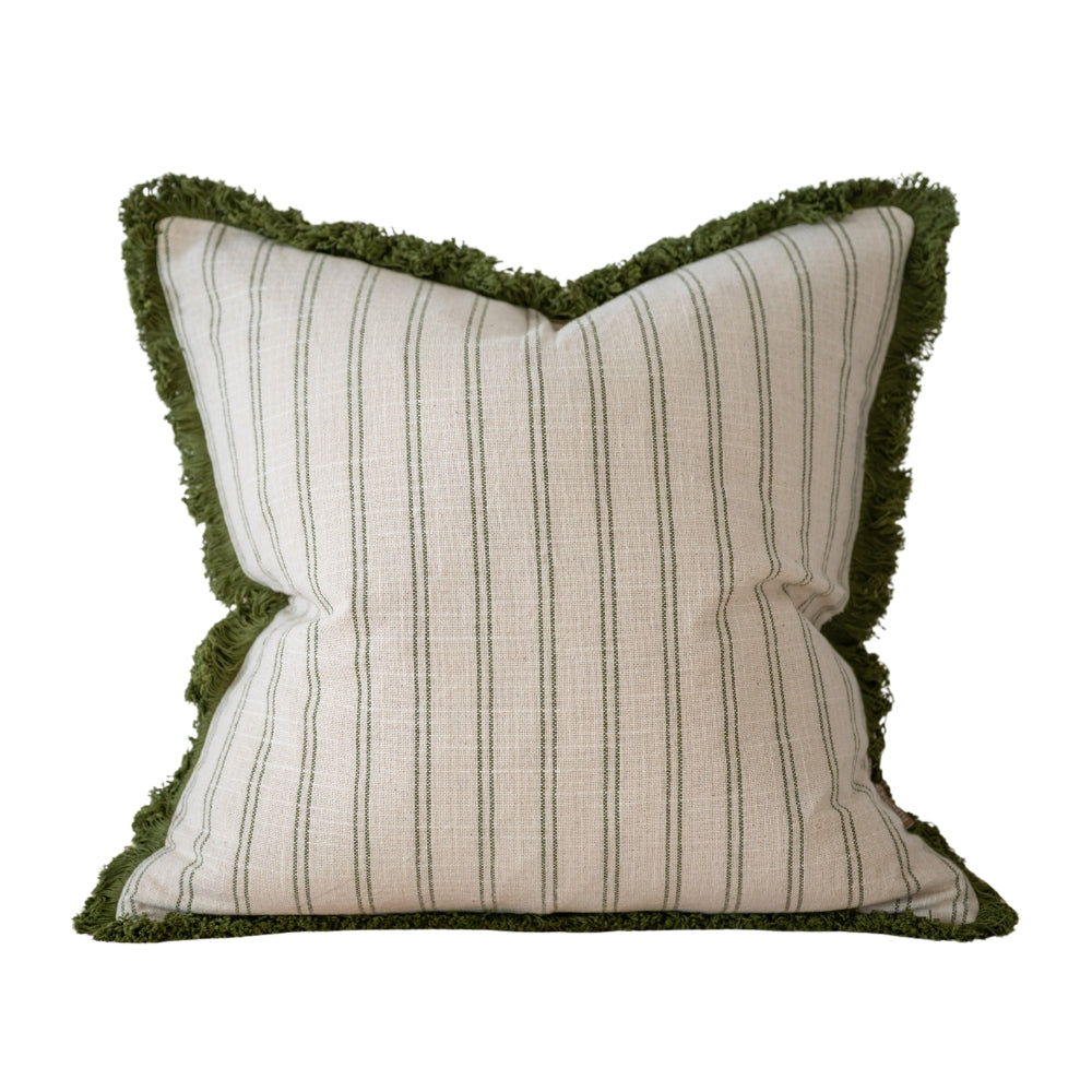 Sadie Olive Stripe Fringed Cushion 45cm