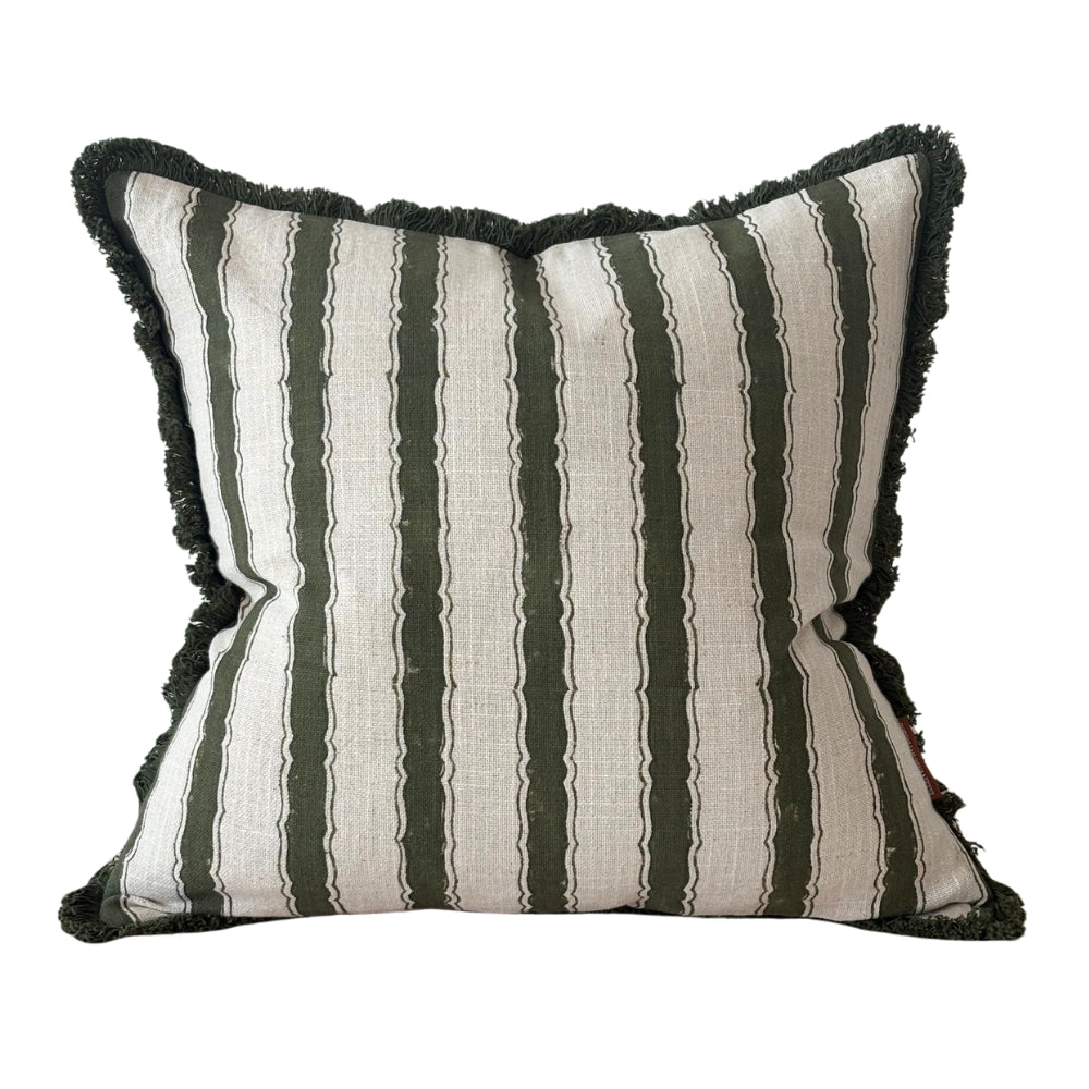 Sadie Vintage Olive Stripe Cushion 45cm