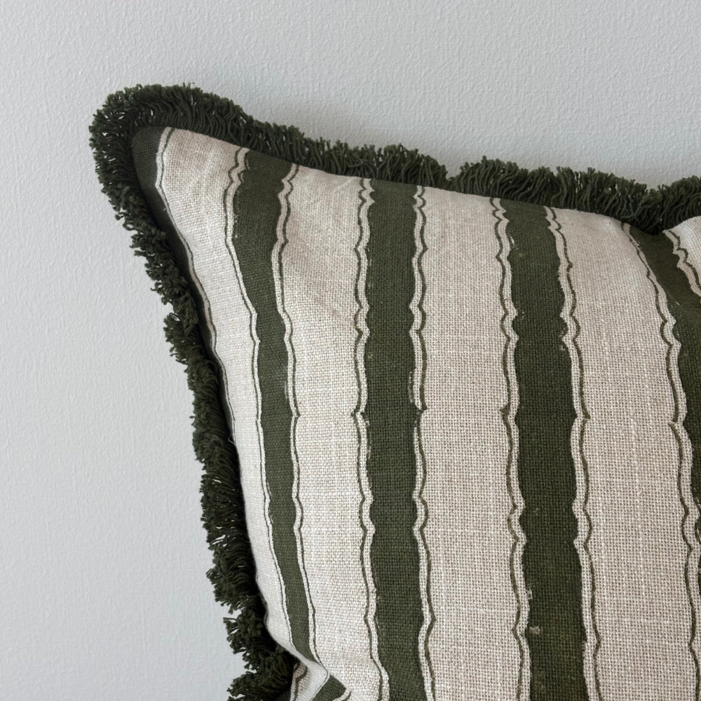Sadie Vintage Olive Stripe Cushion 45cm