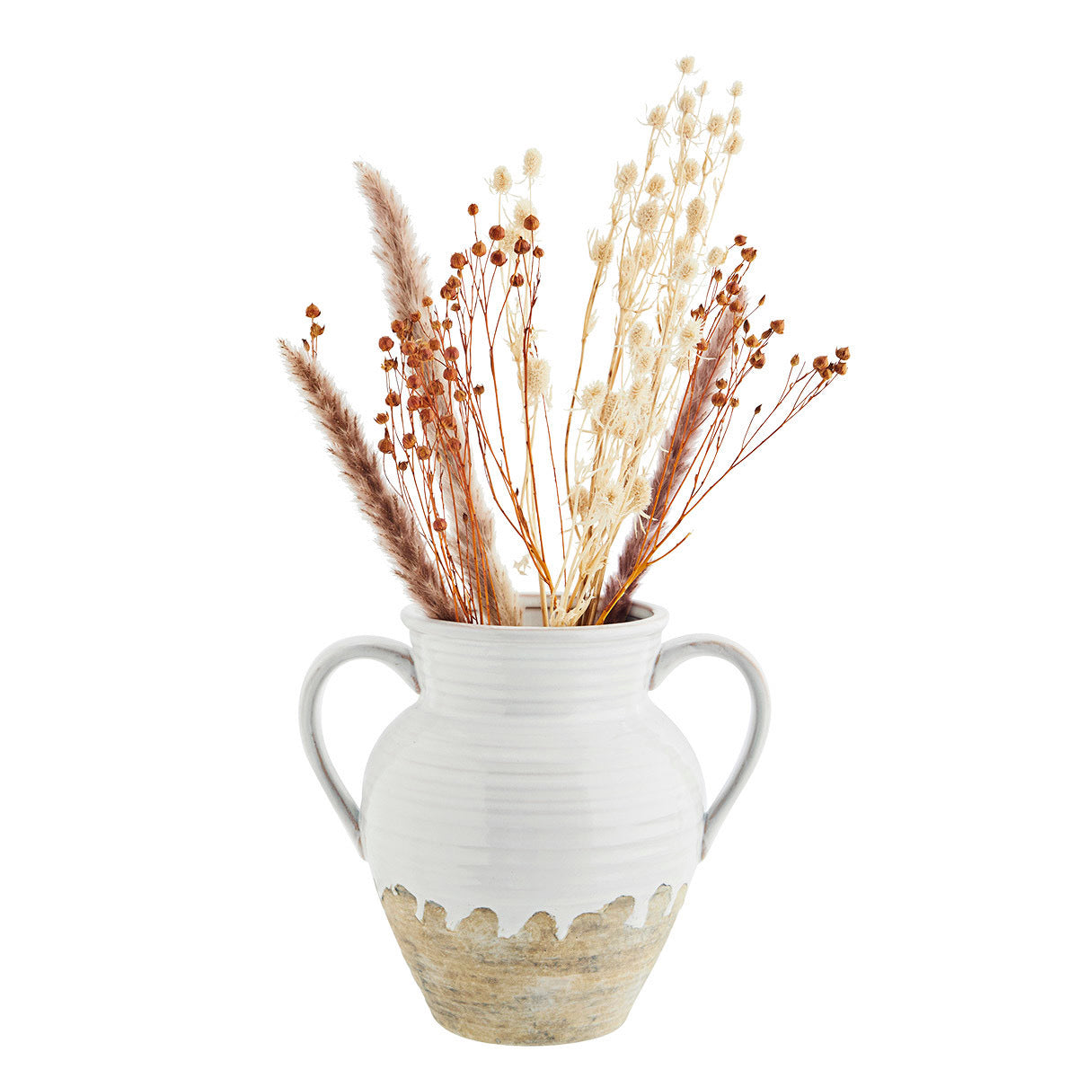STONEWARE VASE W/ HANDLES White