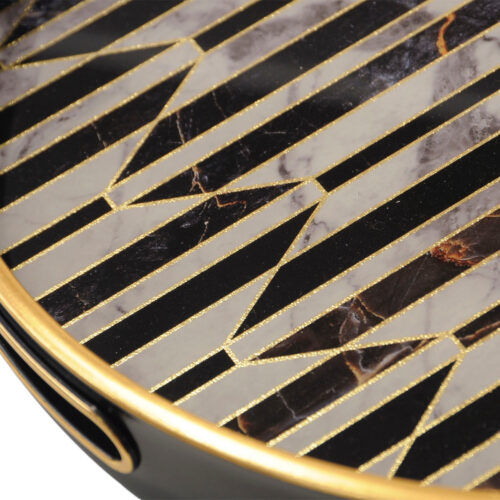 Libra Black and Antique Gold Geometric Pattern Trays