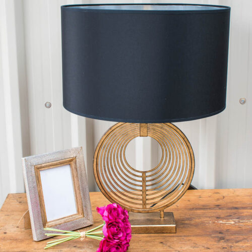 Champagne Iron Table Lamp with Concentric Circles with black silver shade