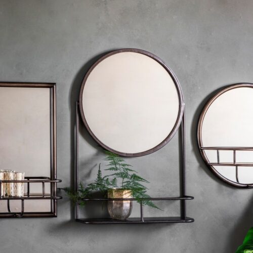Emerson Black Iron Mirror with Shelf