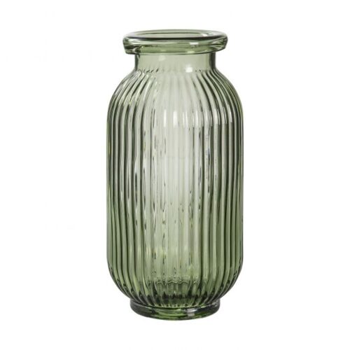 FRANCIA Green Glass Large Ribbed Vase