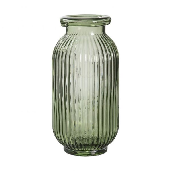 Francia green glass ribbed vase