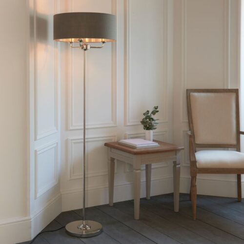 Highclere Floor Light, Nickel and Charcoal