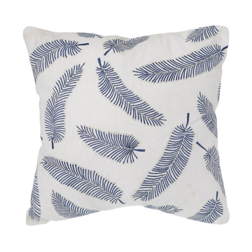 Pluma Embroidered Blue feather cushion 50x50cm