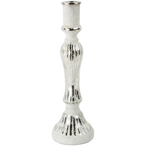 glass silver and white candlestick