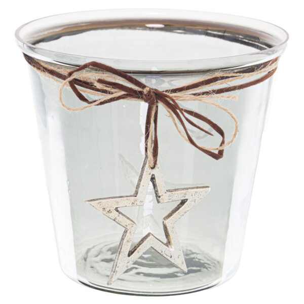 candle holder smoked glass with hammered star