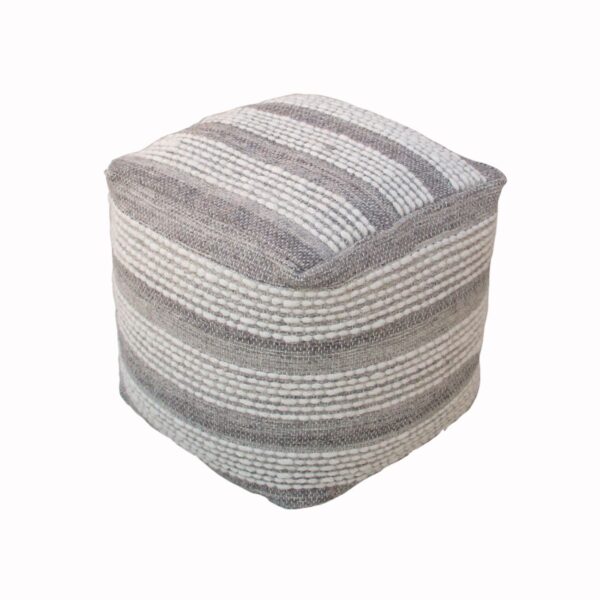 Voyage Hand Woven Ivory & Grey 40x40cm Wool and Cotton Pouffe