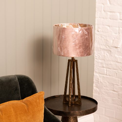 nkuku hammered brass lamp with dusky pink 30cm shade