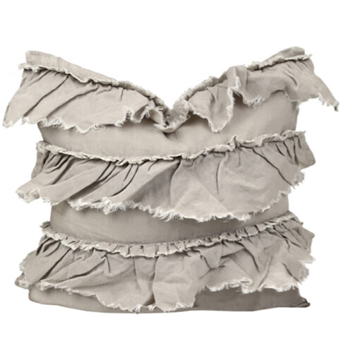 Linen Layer Frill Cushion Taupe