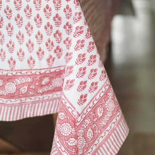 pretty in pink cotton hand block table cloth
