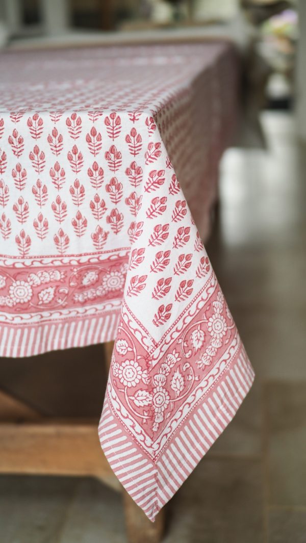 pretty in pink cotton hand block table cloth
