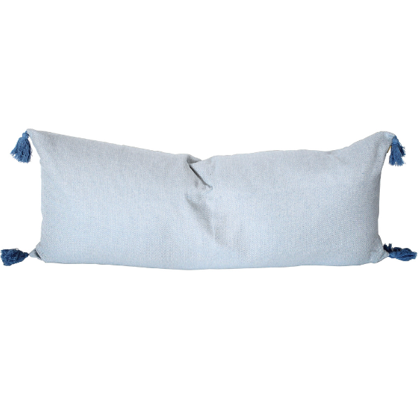 Cotton Herringbone Long Bed Cushion Blue 40 x 90cm