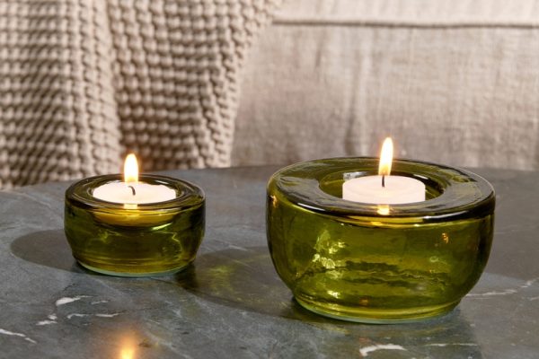 Sakha Recycled Glass Tealight Holder - Green (Set of 2)