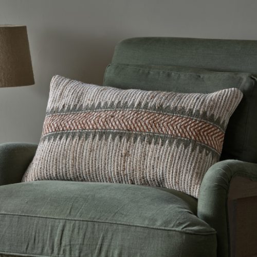 NKUKU Zairya Jute & Cotton Cushion Cover - Natural & Rust - 60 x 40cm