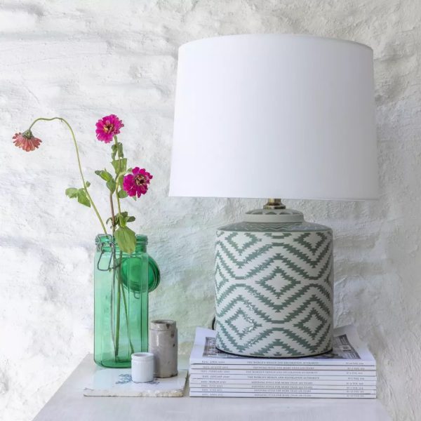 Ceramic Lamp Ikat Sage With White Shade
