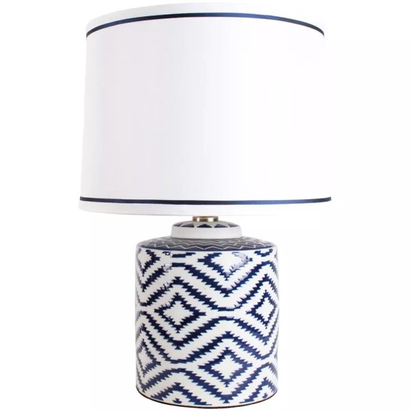 Ceramic Lamp Ikat Blue With White Shade