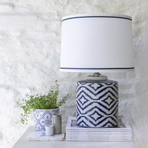 Ceramic Lamp Ikat Blue With White Shade