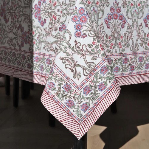 pooja biggie best green and lavender block print table cloth