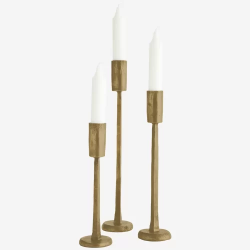 madam stoltz hand forged set of 3 brass candle holders